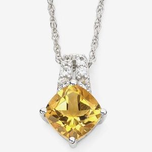 Citrine and White Sapphire Sterling Silver Pendant